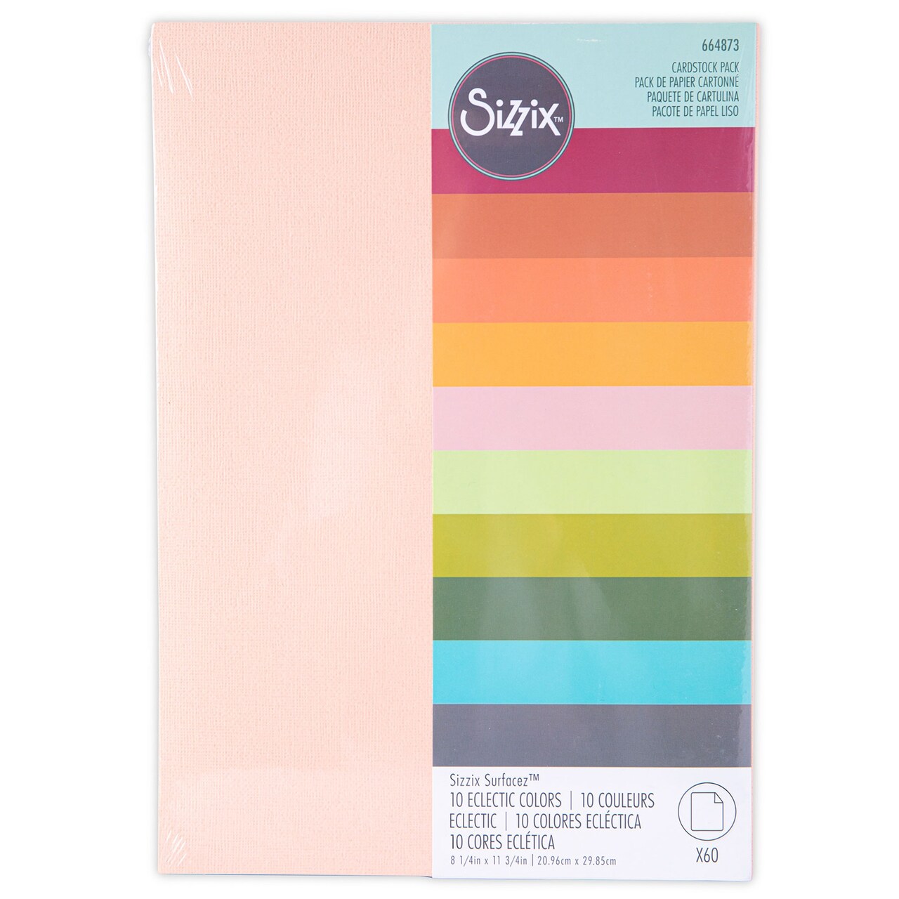 Sizzix Surfacez Cardstock Pack 8"X11.5" 60/Pkg-Eclectic, 10 Colors